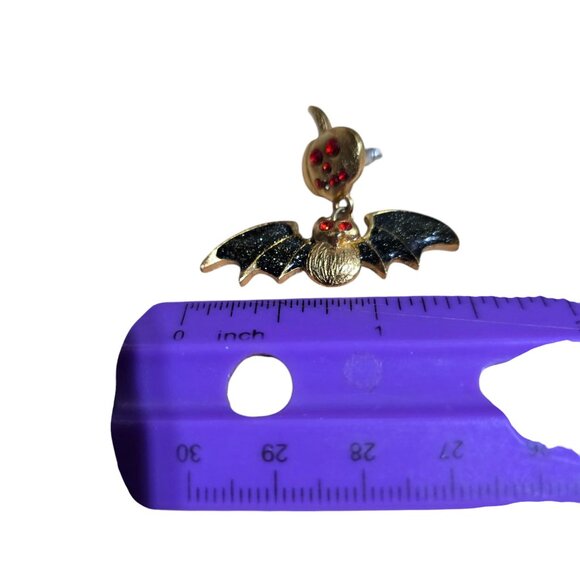 Bat & Pumpkin Halloween Dangle Earrings Pierced Enamel & Rhinestone - Picture 4 of 5